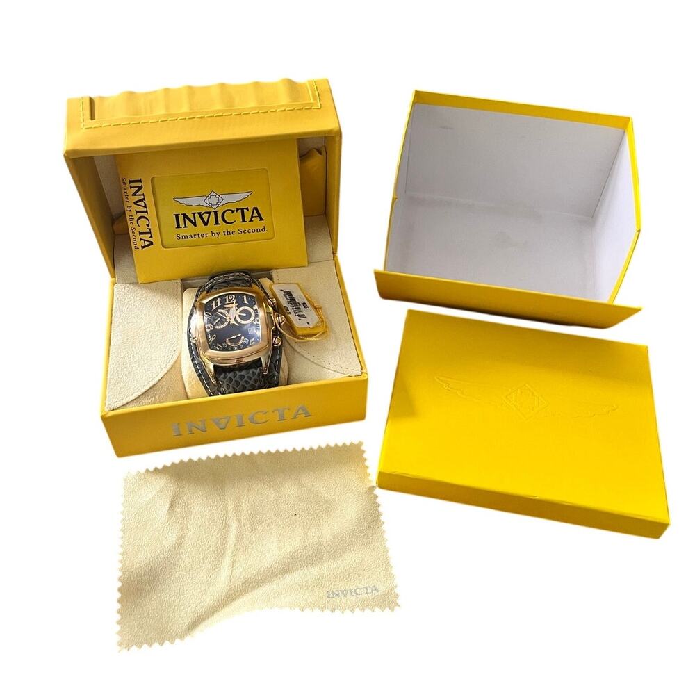 Invicta Lupah Gold Tone Stainless Steel Gray Chronograph Mens Leather Watch